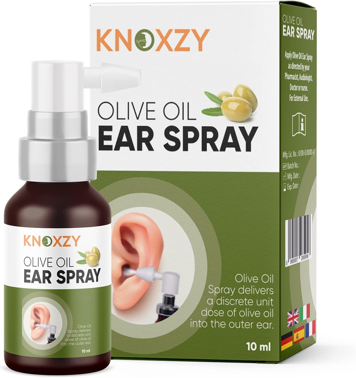 Knoxzy 10ml Olive Oil Ear Spray Natural Ear Care & Cleaning Solution