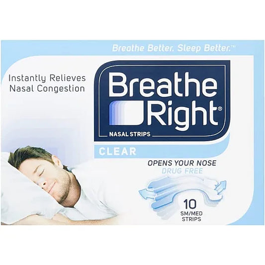 Breathe Right Clear Snoring Congestion Relief Nasal Strips - 10 Small/Medium Strips