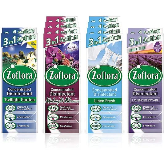 Zoflora Multi-Purpose Concentrated Antibacterial Disinfectant - Multi Surface Cleaning Solution - 12 X 120ml Bottles