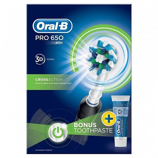 Oral-B Pro 650 CrossAction Black Electric Toothbrush & Toothpaste