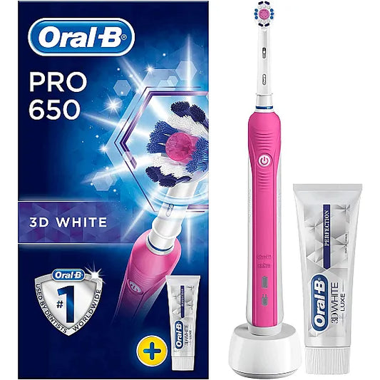 Oral-B Pro 650 Pink 3D White Electric Toothbrush With Toothpaste