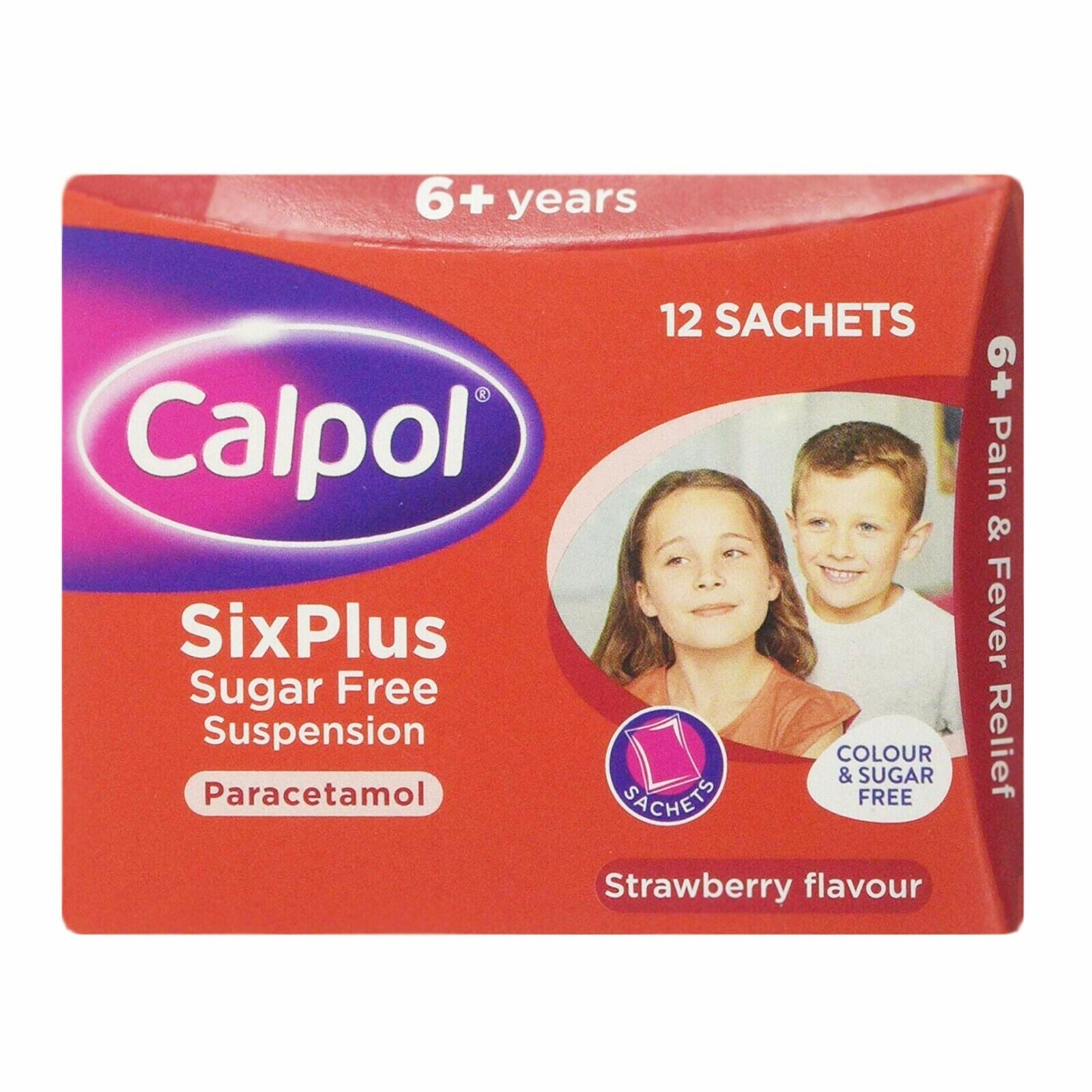 Calpol 6+ Sore Throat Strawberry Colour Sugar Free Sachets 2 x 12