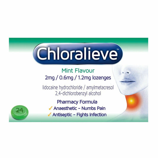Chloralieve Mint Flavour Sore Throat Lozenges - 24
