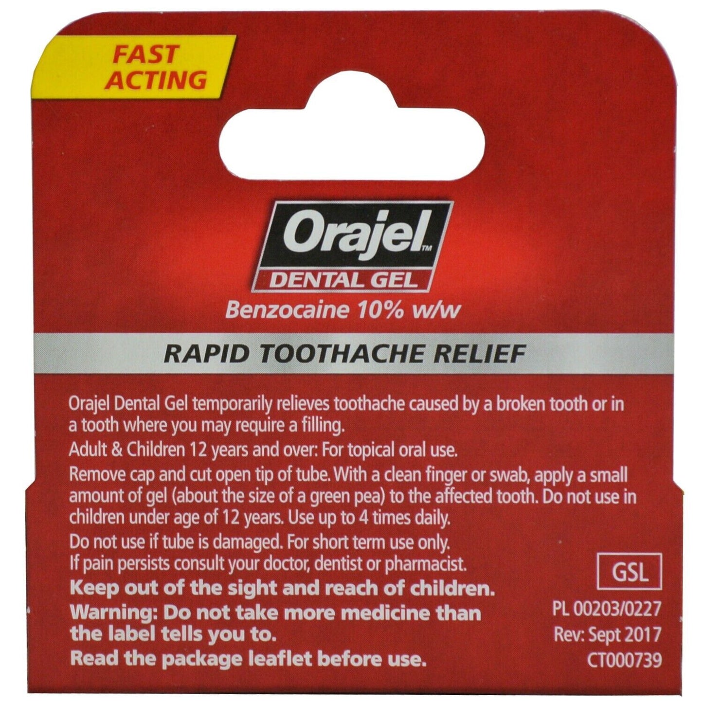 Orajel Dental Gel Rapid Toothache Relief Benzocaine 10% w/w